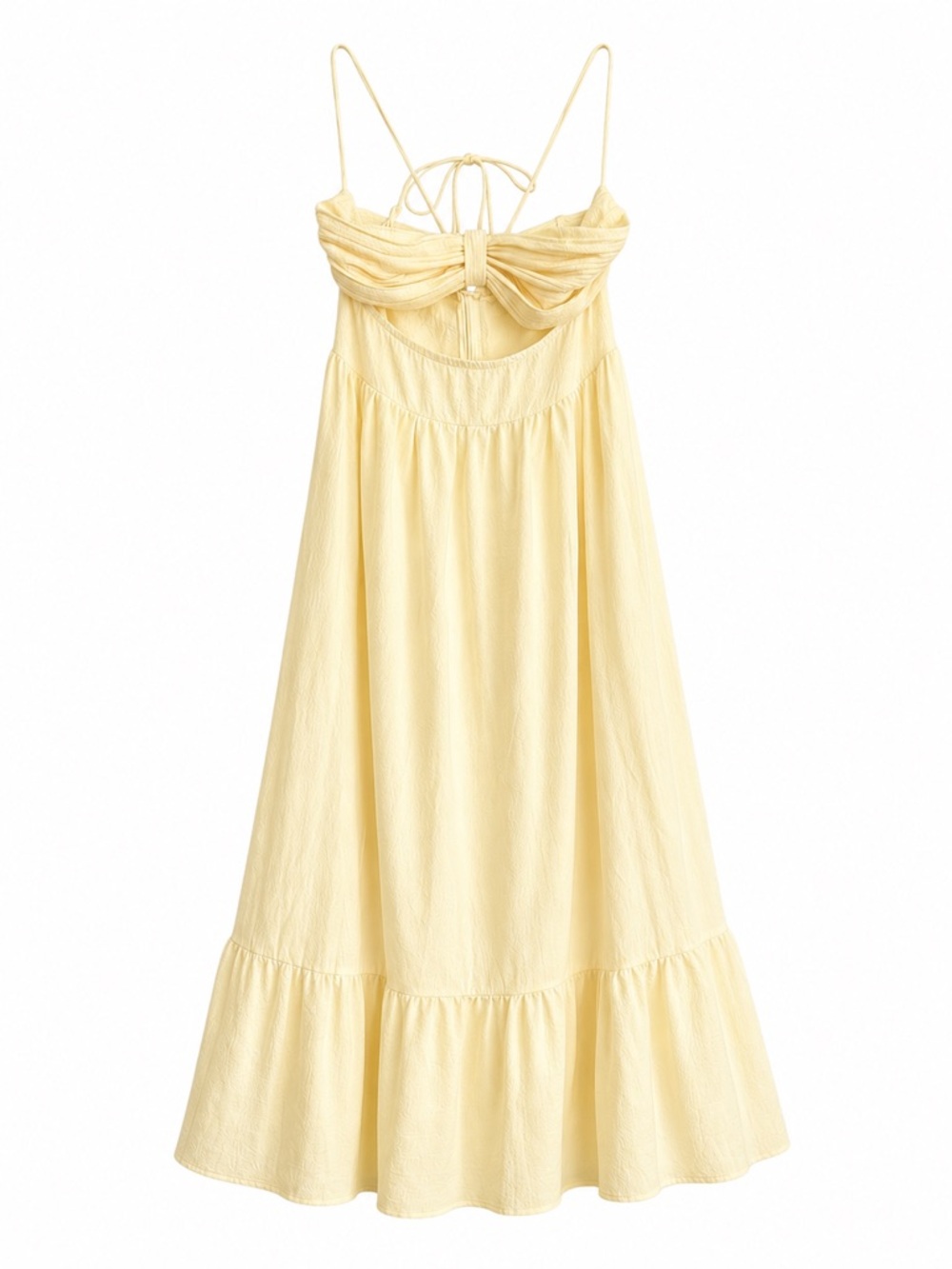 Girls' Cream Yellow Sundress with Bow Tie Back
